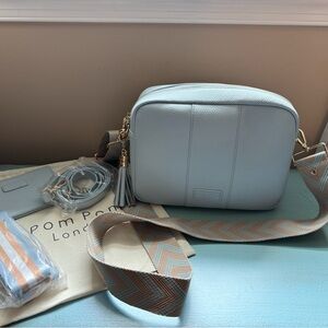 Pom Pom London City Plus Bag, Ice Blue, purse w3 straps, coin purse, tassel EUC